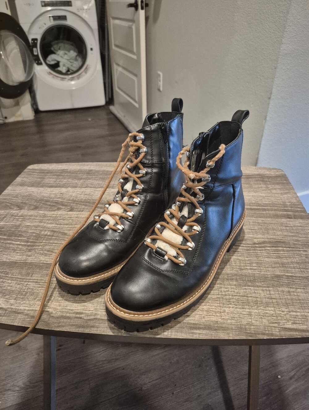 Target Women's Black Faux Leather Shearling Lace Up Combat Hiker Boots Size 8